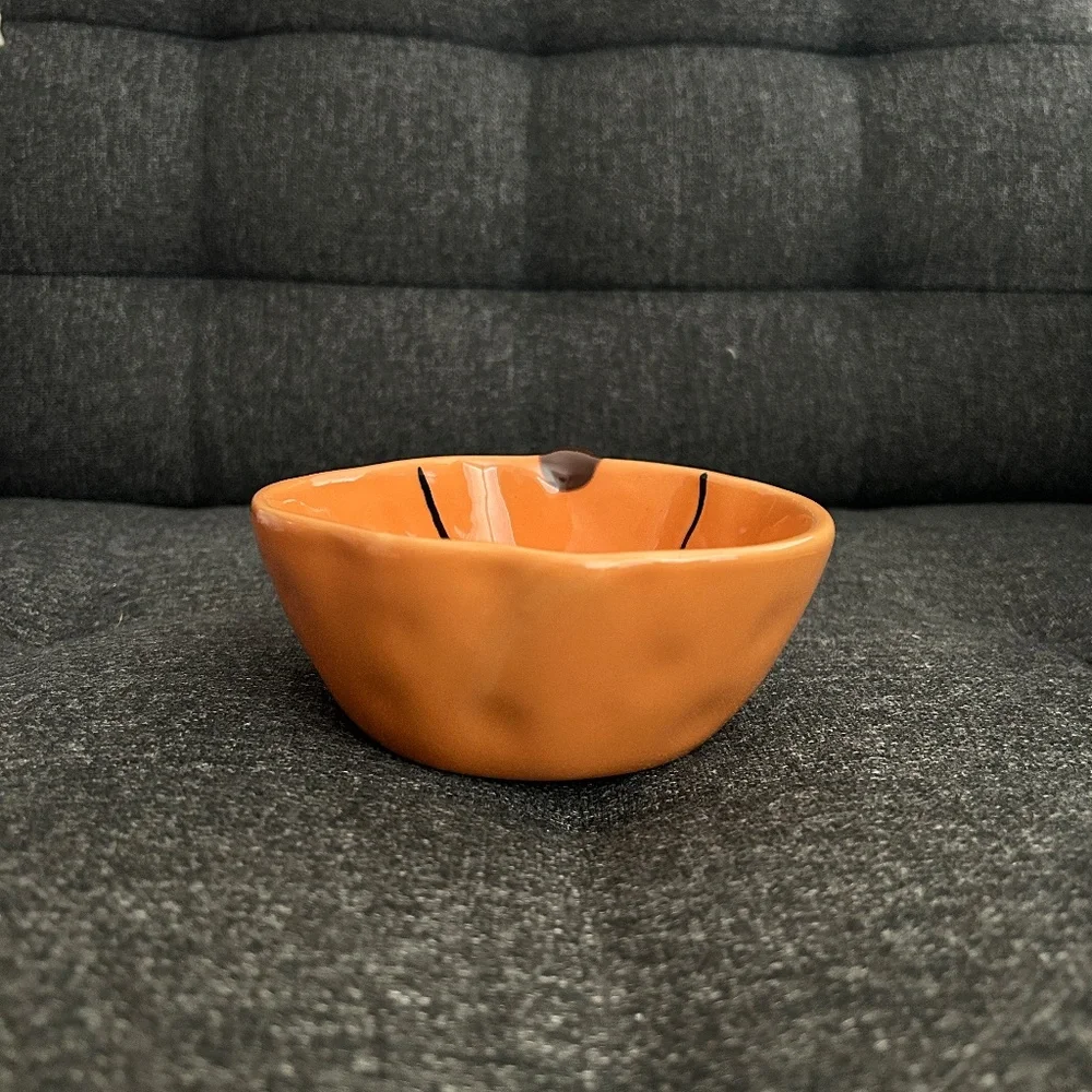 Pottery Barn Orange Pumpkin Spooky Candy Bowl